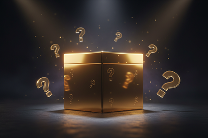 gold mystery box, no ribbons, no bows